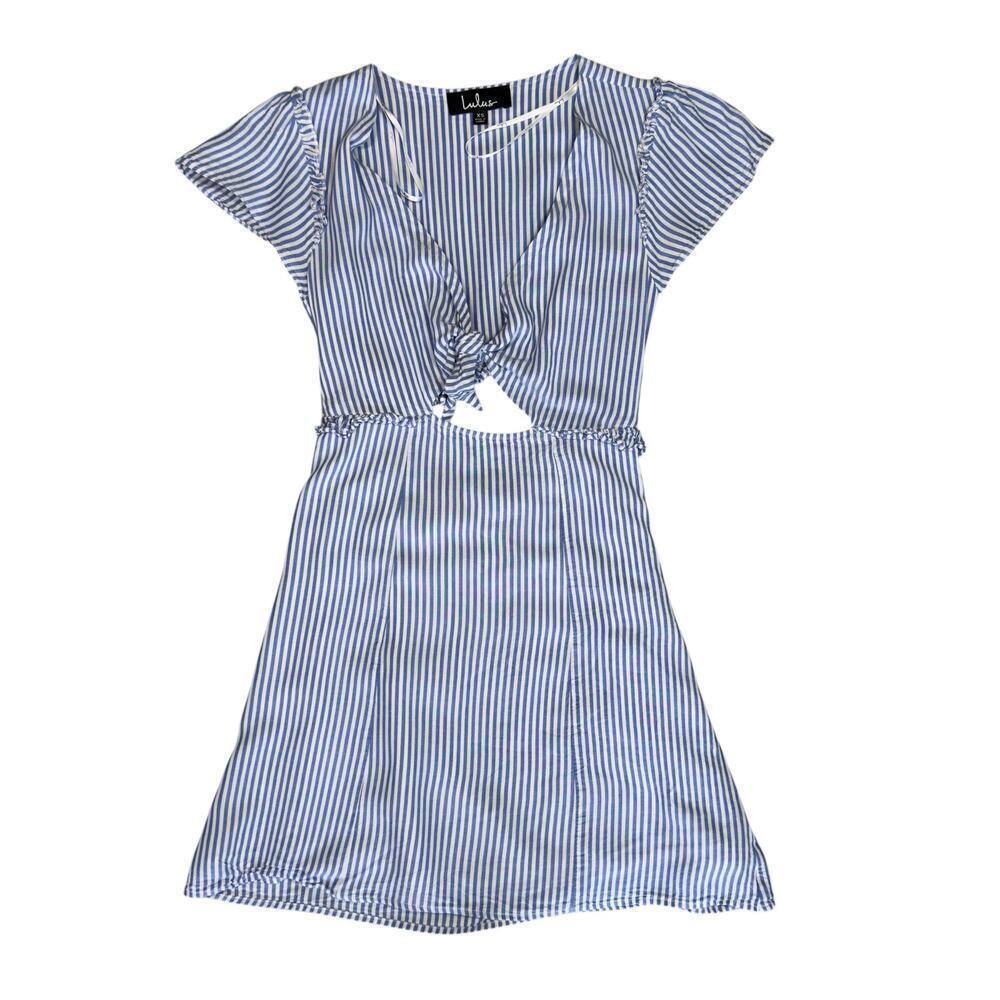 Lulu’s Seaport Blue and White Striped Tie-Front Dress XS - Picture 7 of 11